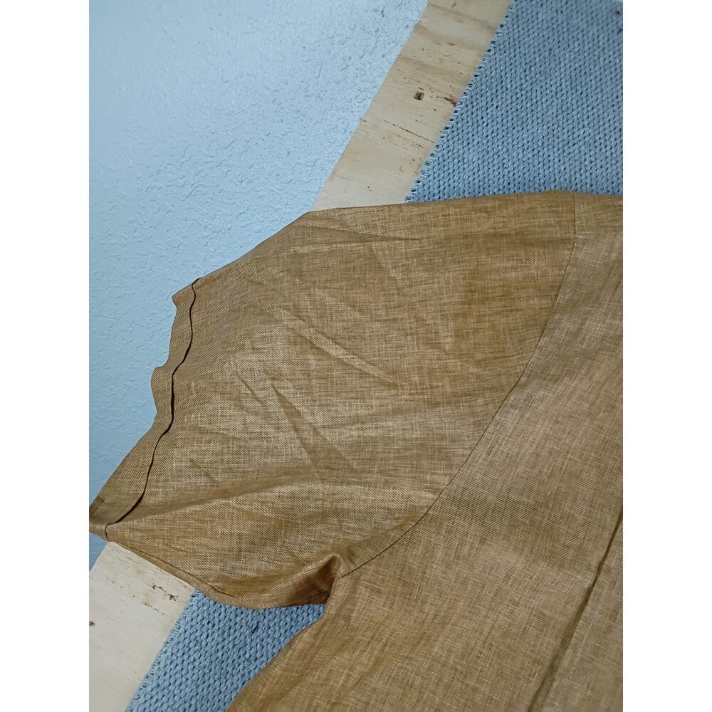 Stacy Adams Linen Party Dress Shirt Mens 3X Sand Brown Cuffed Short No Tuck - Picture 4 of 15